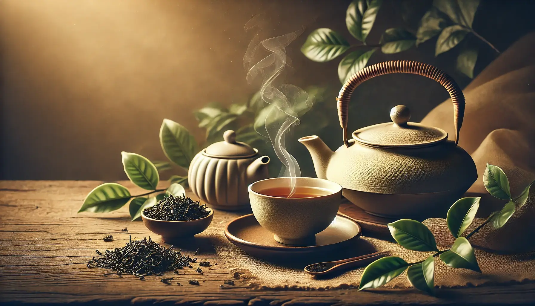 Steaming tea and teapot